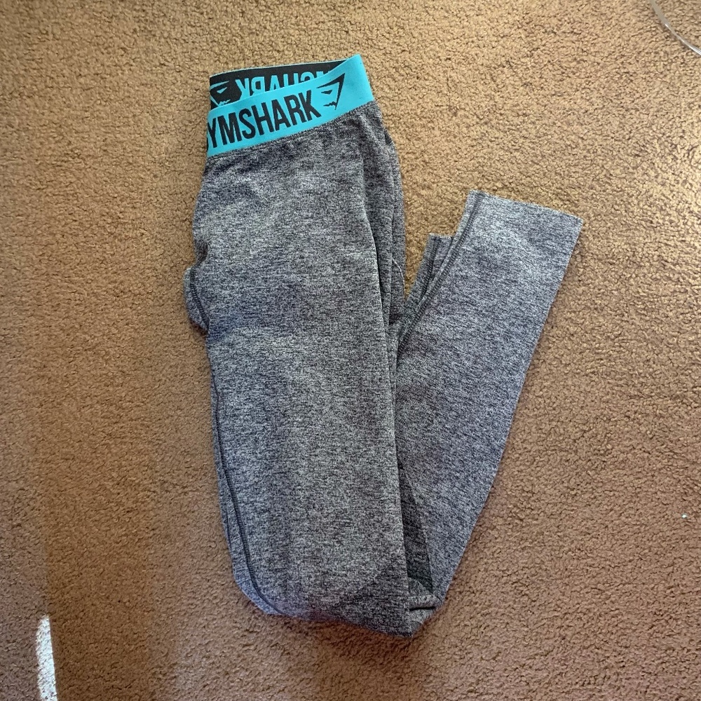 Gymshark Gray Leggings with Teal Waistband